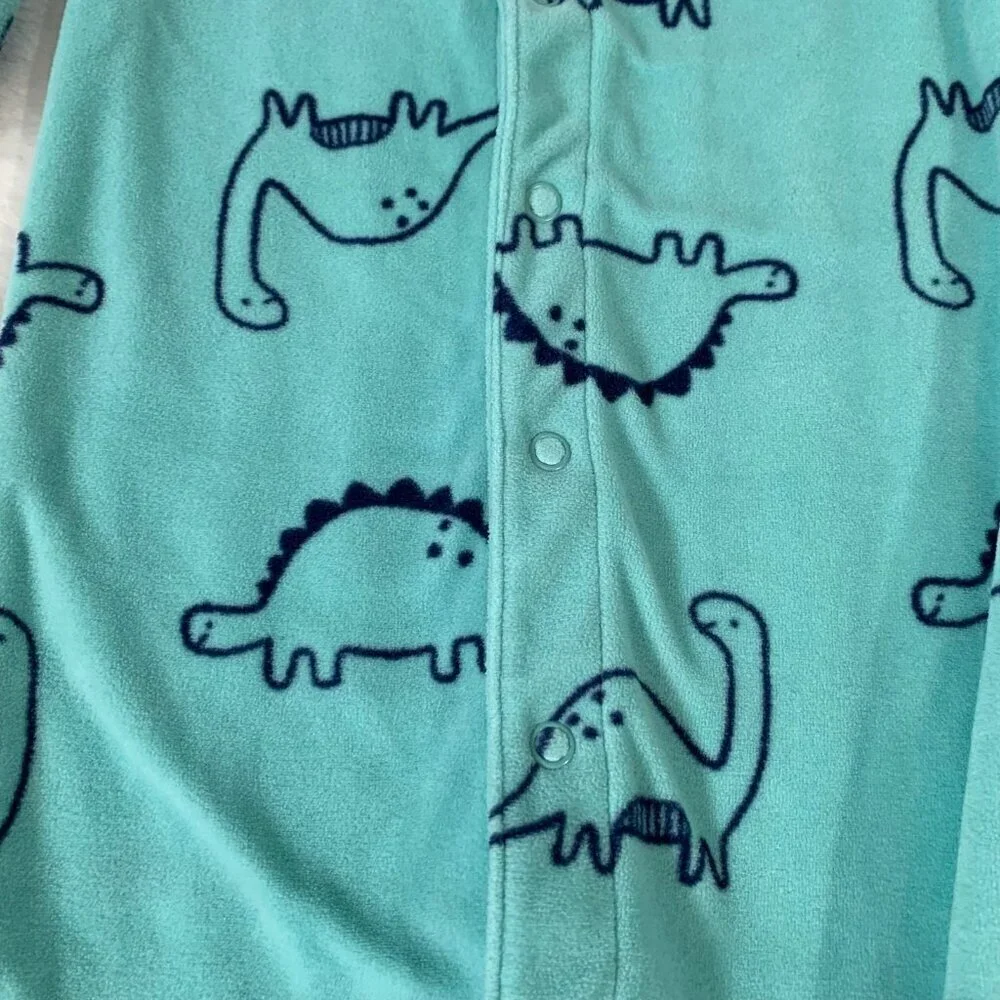 5/$25 Carter's‎ Dinosaur Footed Sleeper Baby Boy 9M Teal Fleece Snap Up Pajamas